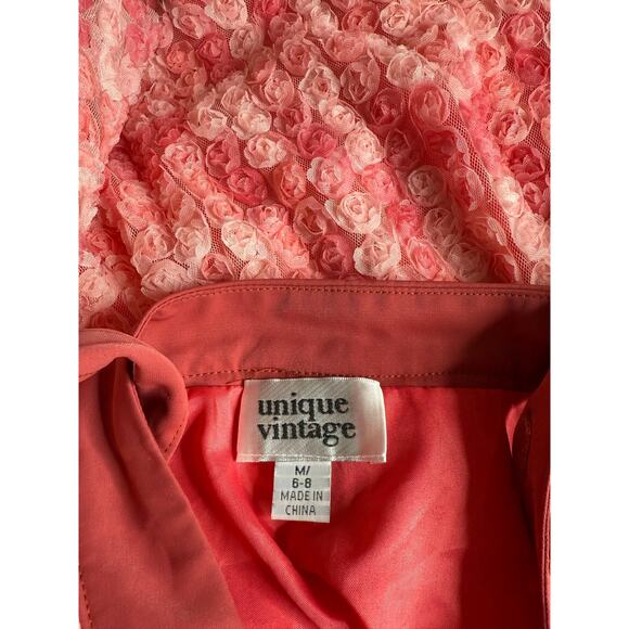 Unique Vintage Adorable Pink Mesh Rose Mini Skirt With Suspenders M 6 8 NWOT - Picture 8 of 8